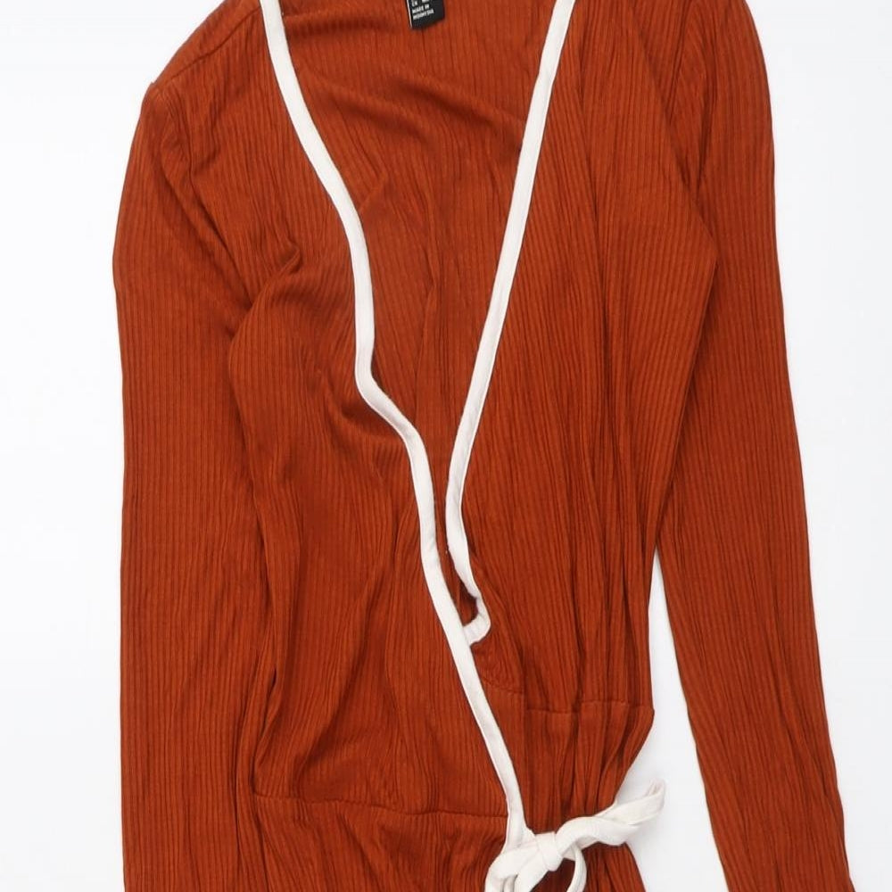 FOREVER 21 Womens Brown Viscose Trapeze & Swing Size S V-Neck Tie
