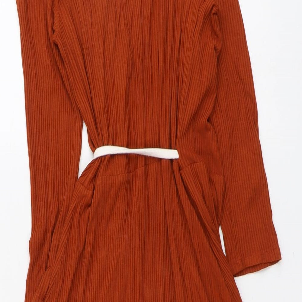 FOREVER 21 Womens Brown Viscose Trapeze & Swing Size S V-Neck Tie