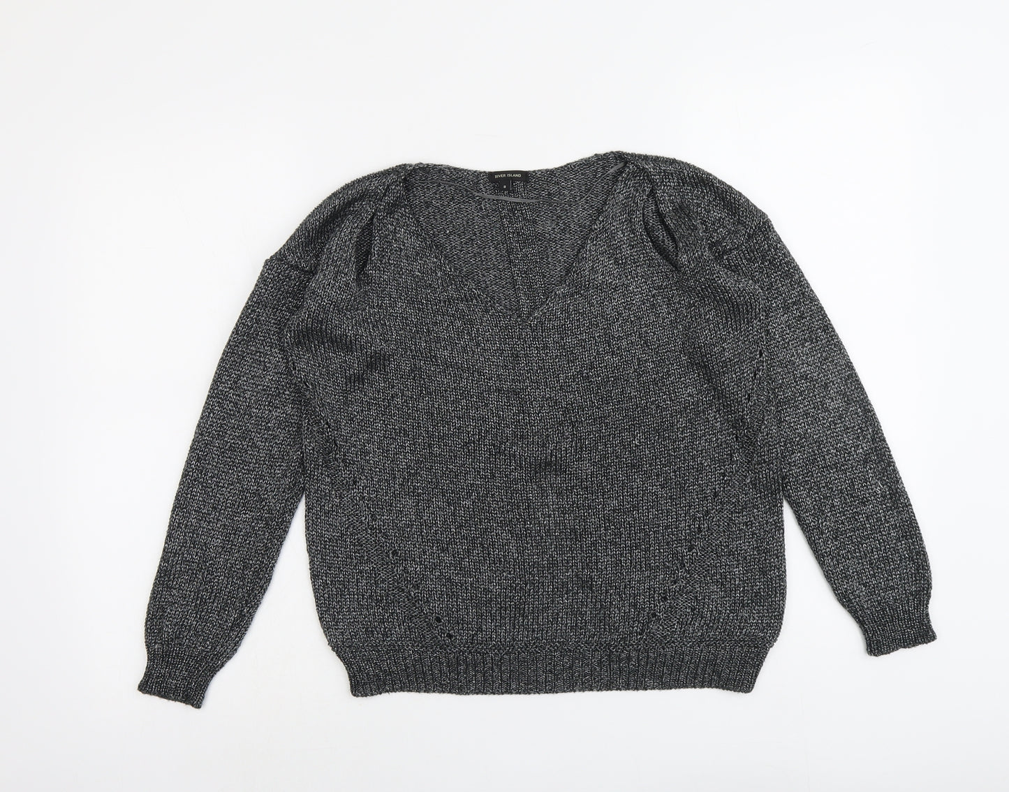 River Island Womens Silver V-Neck Acrylic Pullover Jumper Size 8