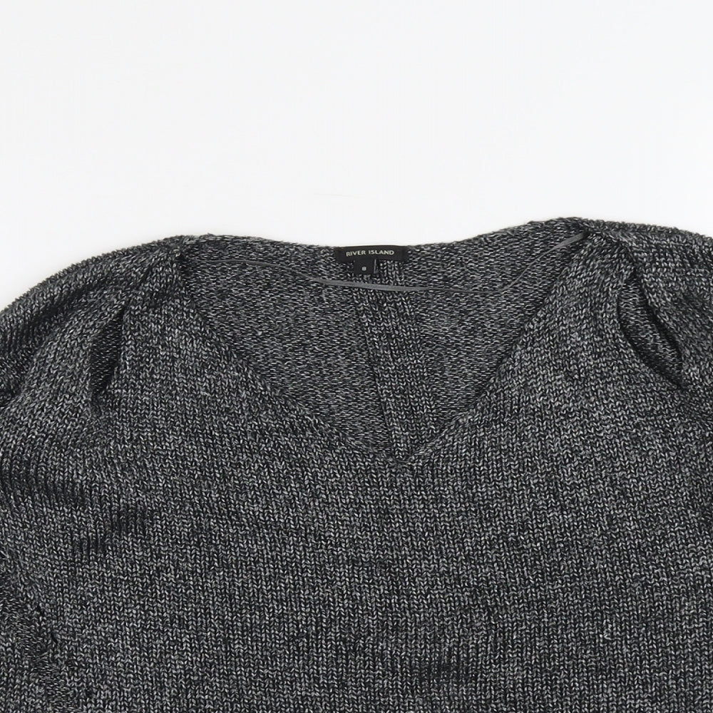 River Island Womens Silver V-Neck Acrylic Pullover Jumper Size 8
