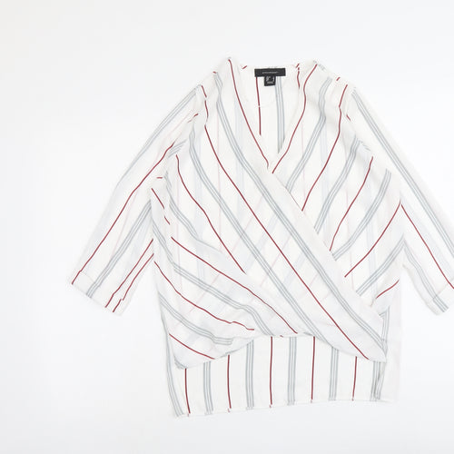 Atmosphere Womens White Striped Polyester Basic Blouse Size 10 V-Neck