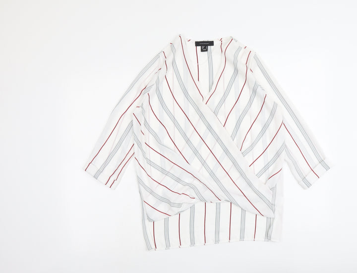 Atmosphere Womens White Striped Polyester Basic Blouse Size 10 V-Neck