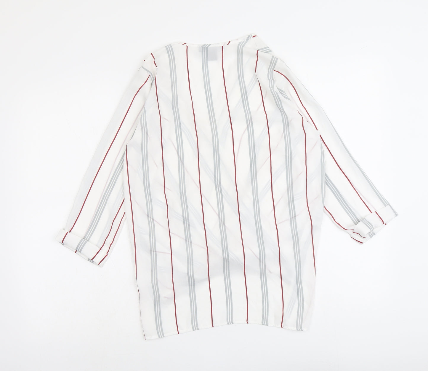 Atmosphere Womens White Striped Polyester Basic Blouse Size 10 V-Neck