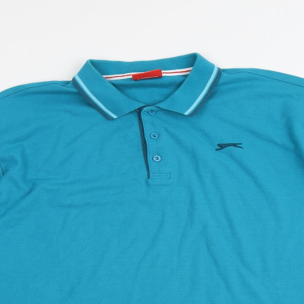 Slazenger Mens Blue Cotton Polo Size 2XL Collared Button