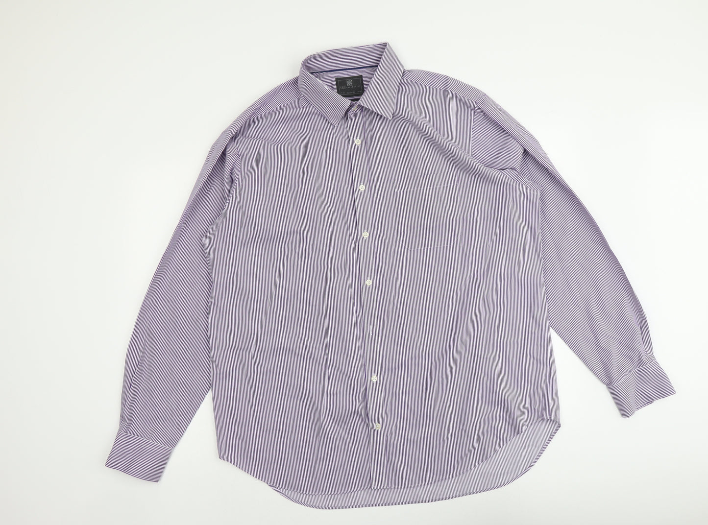 Marks and Spencer Mens Purple Geometric Cotton Button-Up Size 17.5 Collared Button