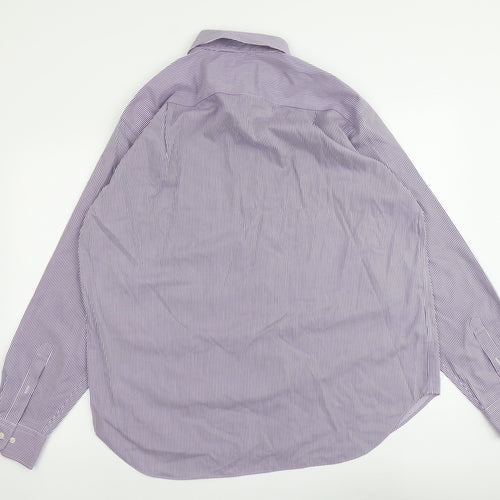 Marks and Spencer Mens Purple Geometric Cotton Button-Up Size 17.5 Collared Button