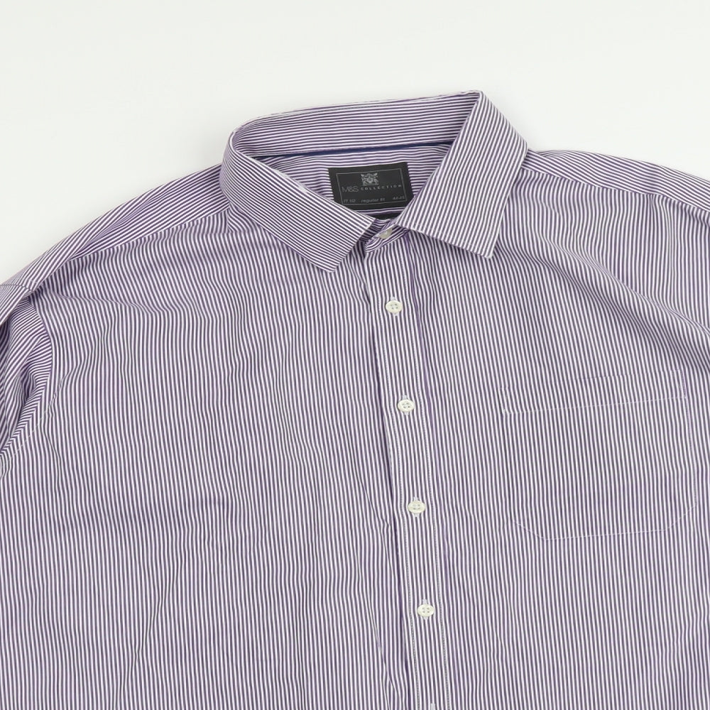 Marks and Spencer Mens Purple Geometric Cotton Button-Up Size 17.5 Collared Button