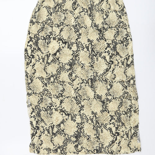 Marks and Spencer Womens Beige Animal Print Viscose A-Line Skirt Size 10 Drawstring - Snakeskin Pattern