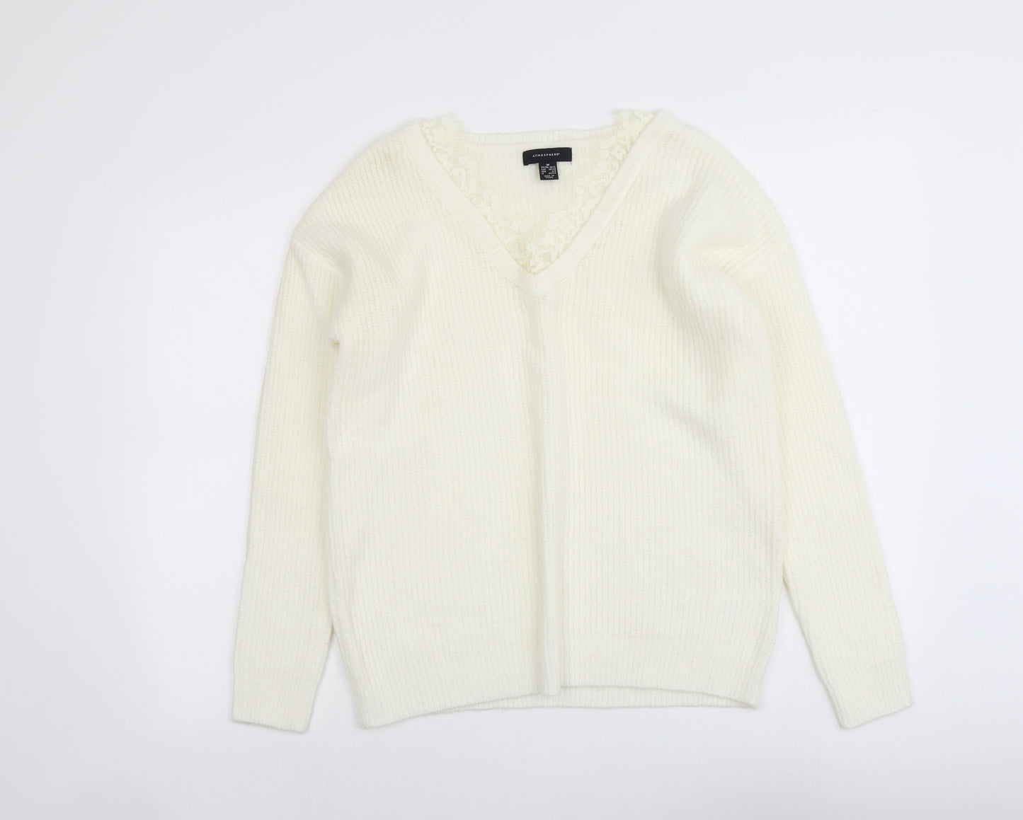 Atmosphere Womens Ivory V-Neck Acrylic Pullover Jumper Size M
