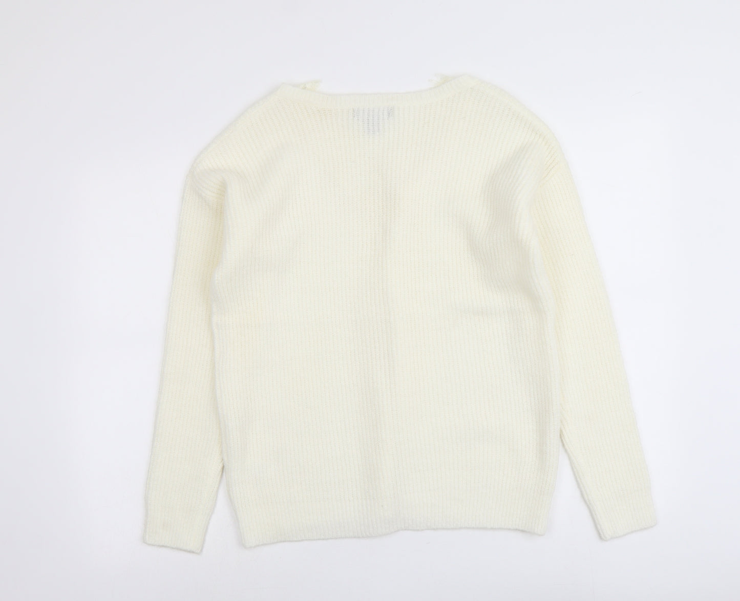 Atmosphere Womens Ivory V-Neck Acrylic Pullover Jumper Size M