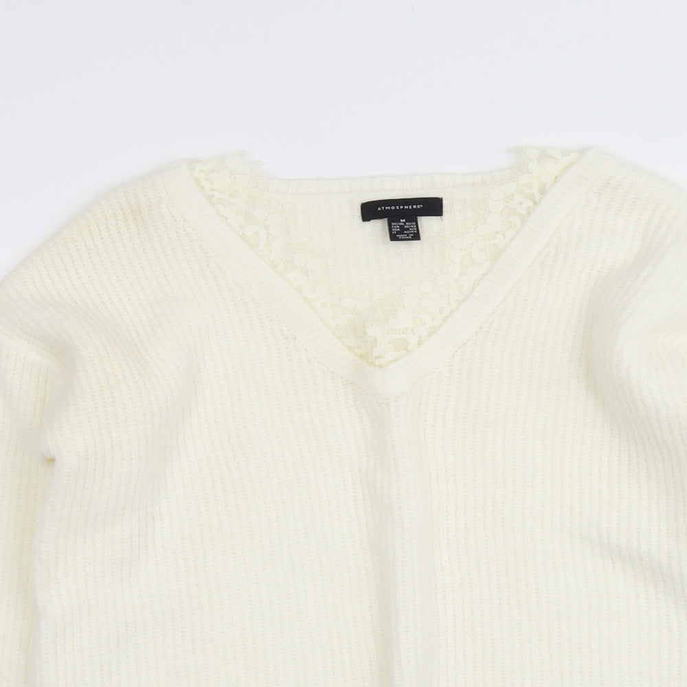 Atmosphere Womens Ivory V-Neck Acrylic Pullover Jumper Size M