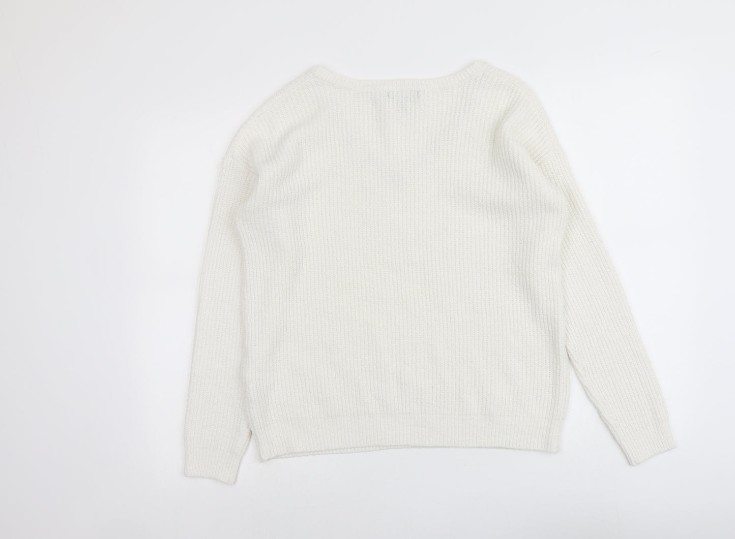 Atmosphere Womens White V-Neck Acrylic Pullover Jumper Size M