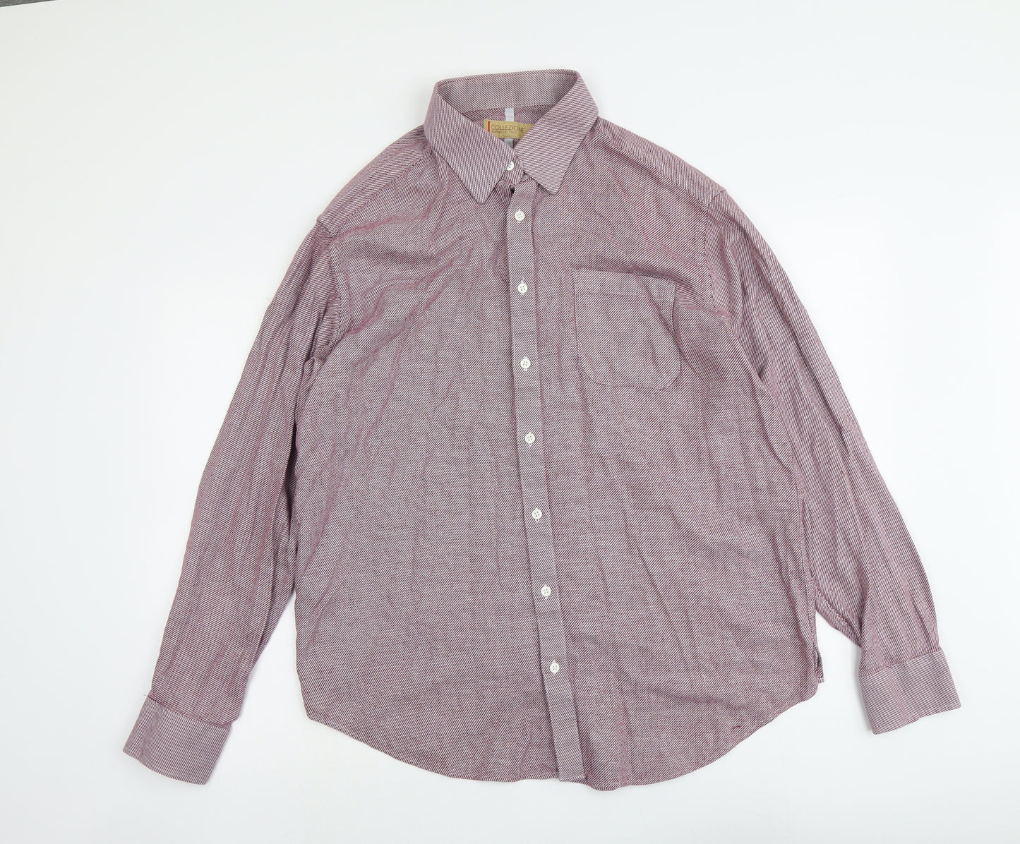 Collezione Mens Pink Geometric Cotton Button-Up Size 18.5 Collared Button