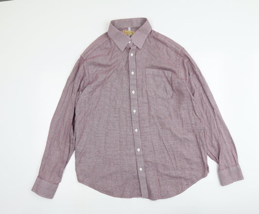 Collezione Mens Pink Geometric Cotton Button-Up Size 18.5 Collared Button