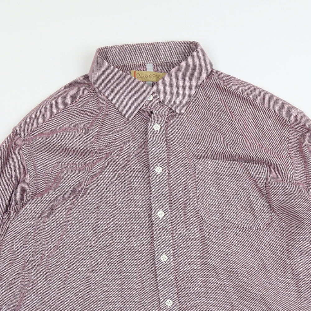 Collezione Mens Pink Geometric Cotton Button-Up Size 18.5 Collared Button