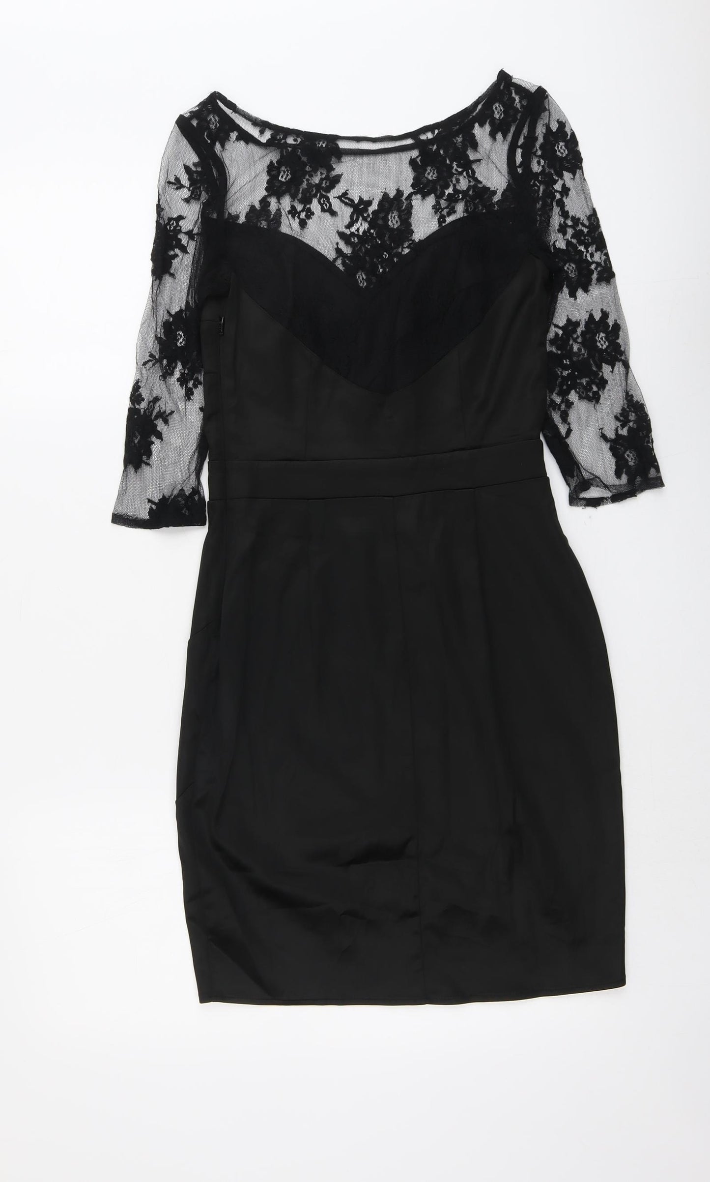 Lipsy Womens Black Floral Polyamide A-Line Size 10 Round Neck Zip