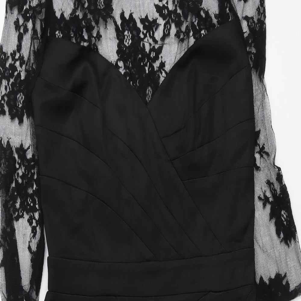 Lipsy Womens Black Floral Polyamide A-Line Size 10 Round Neck Zip