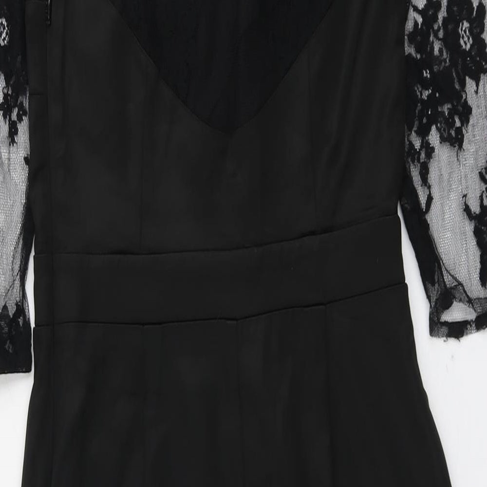 Lipsy Womens Black Floral Polyamide A-Line Size 10 Round Neck Zip