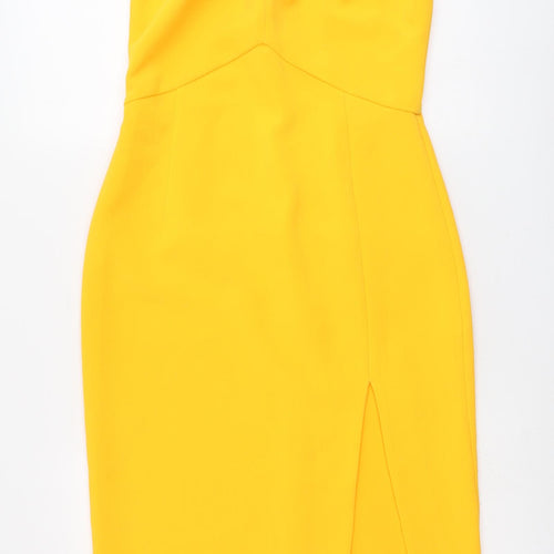 Topshop Womens Orange Polyester Bodycon Size 10 Round Neck Zip