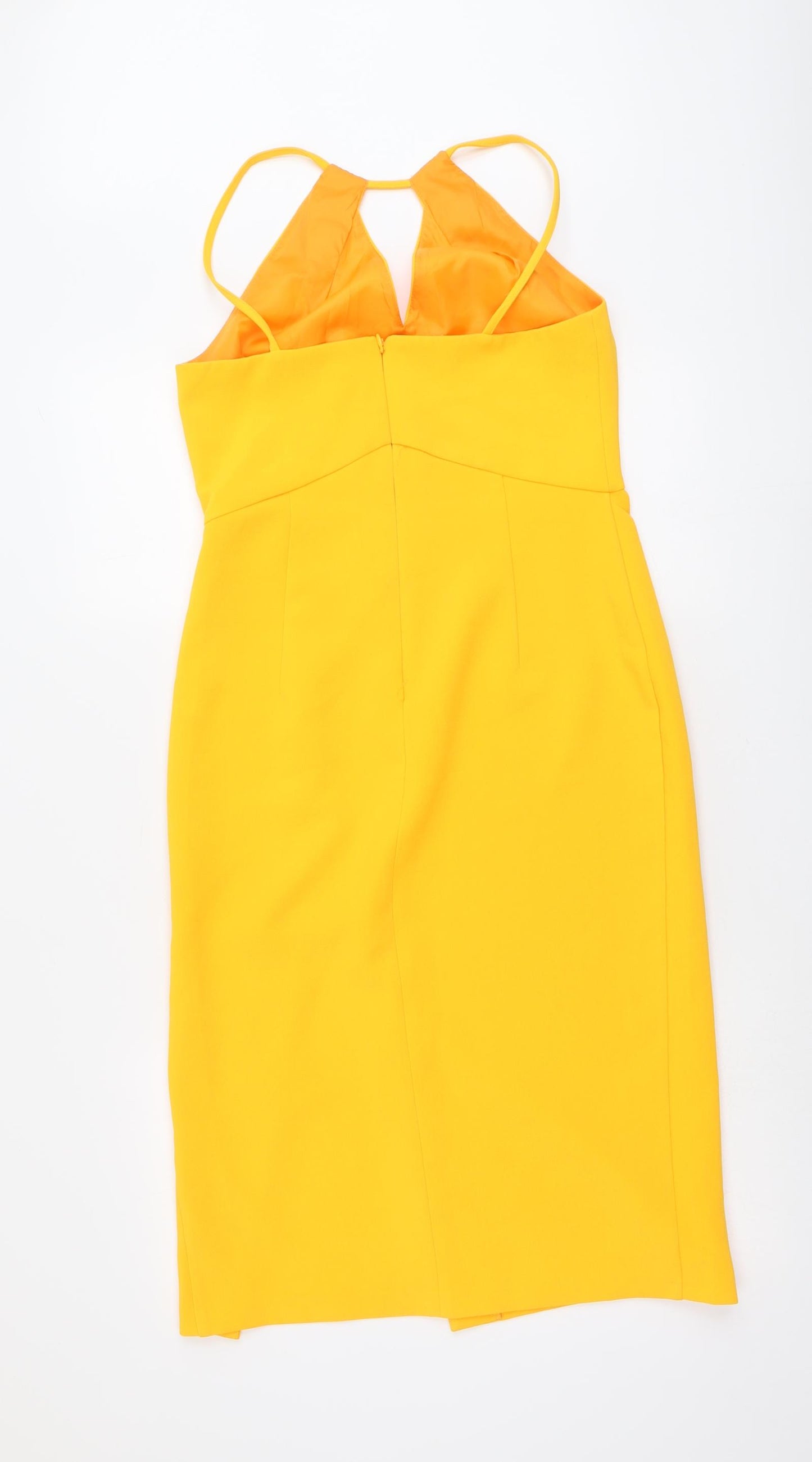 Topshop Womens Orange Polyester Bodycon Size 10 Round Neck Zip