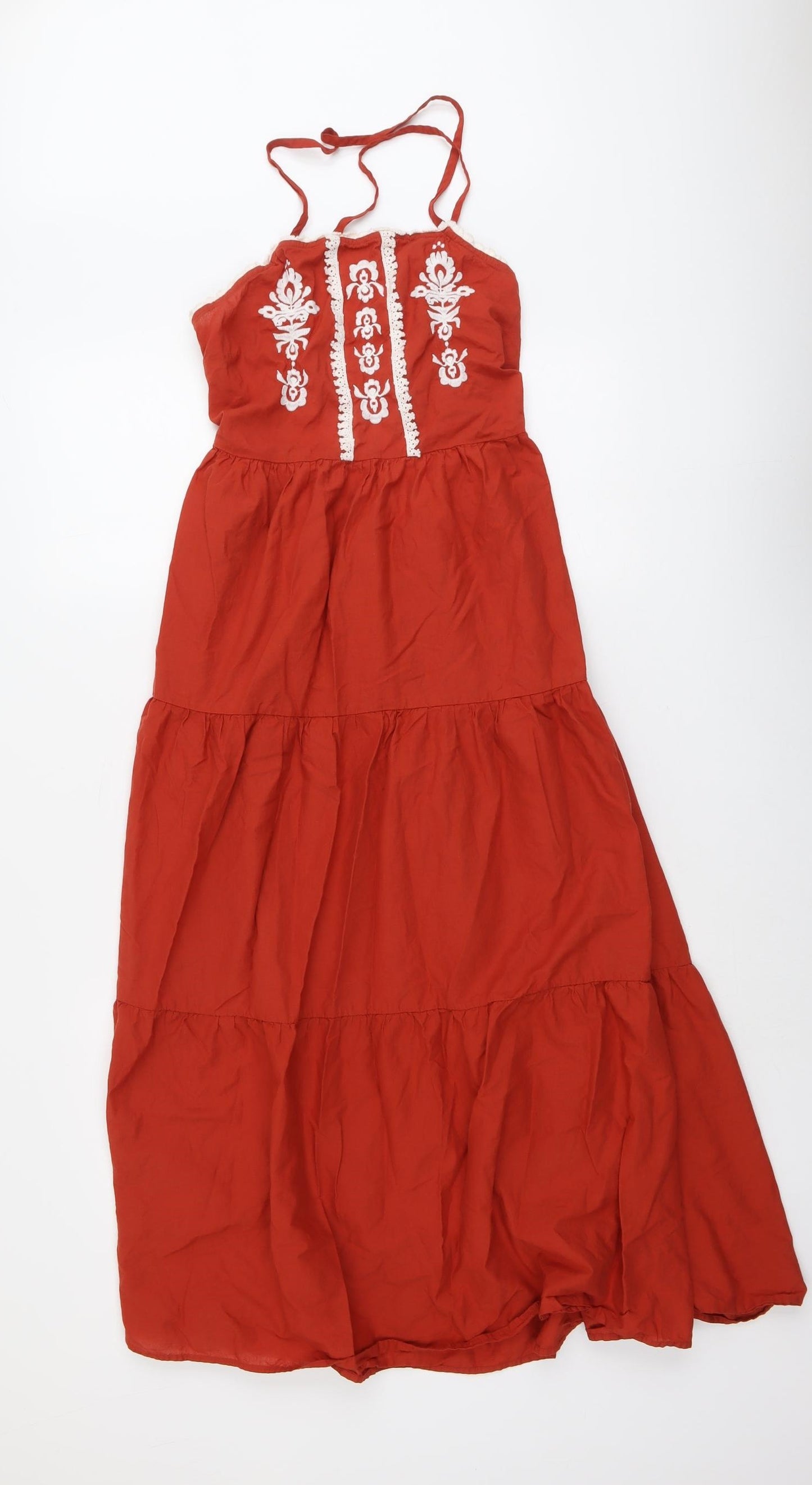 Marks and Spencer Womens Red Floral Cotton Trapeze & Swing Size 10 Square Neck Pullover