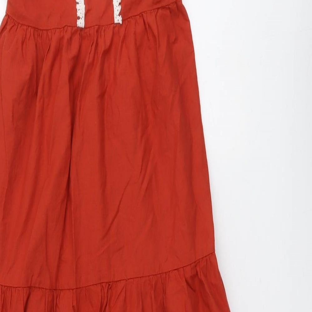 Marks and Spencer Womens Red Floral Cotton Trapeze & Swing Size 10 Square Neck Pullover
