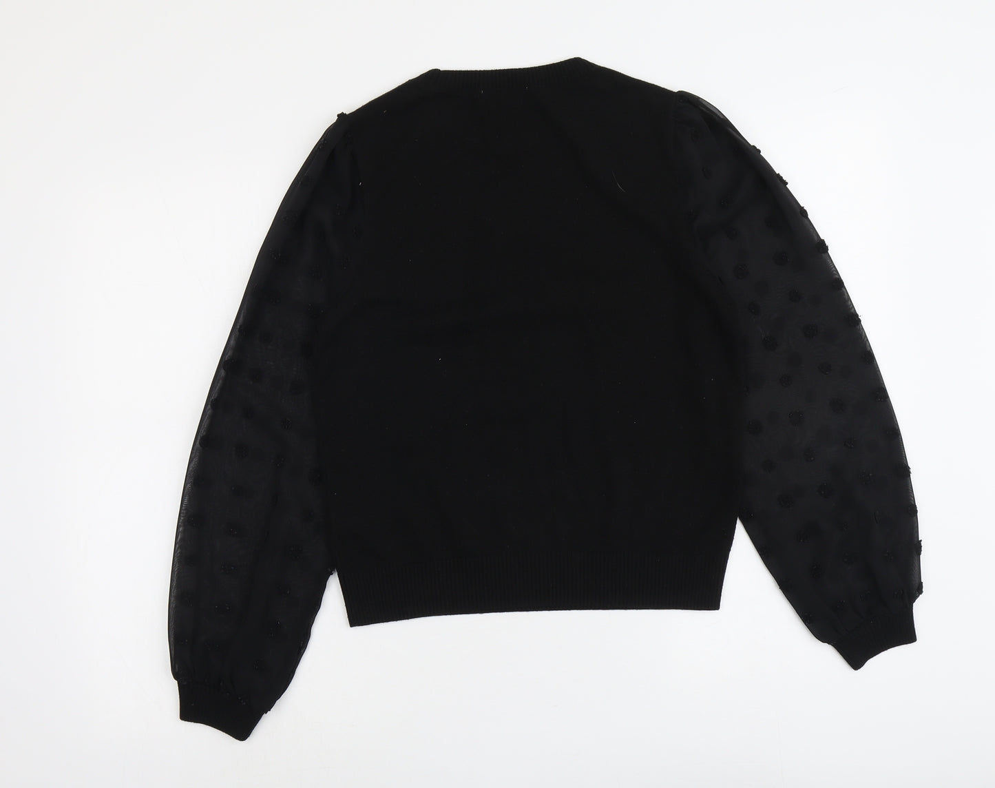 TU Womens Black Round Neck Acrylic Pullover Jumper Size 12 - Polka Dot Sleeve