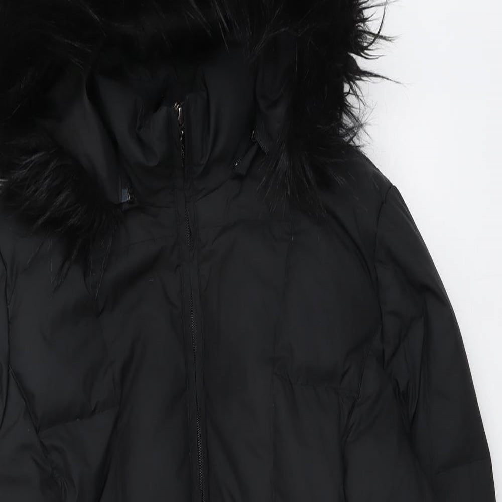 Per Una Womens Black Quilted Coat Size XL Zip
