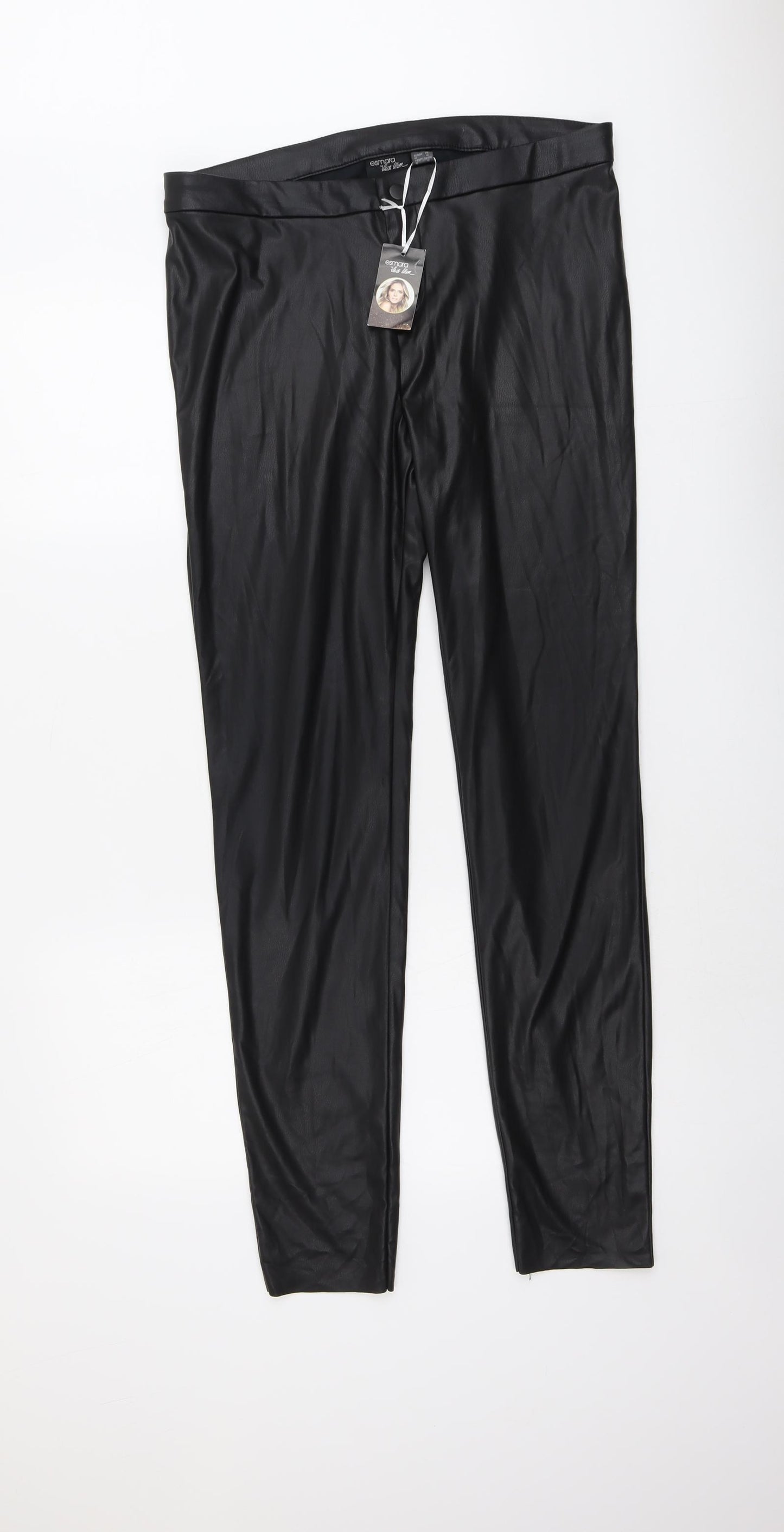 ESMARA Womens Black Polyester Trousers Size 18 L31 in Regular Button - Faux Leather