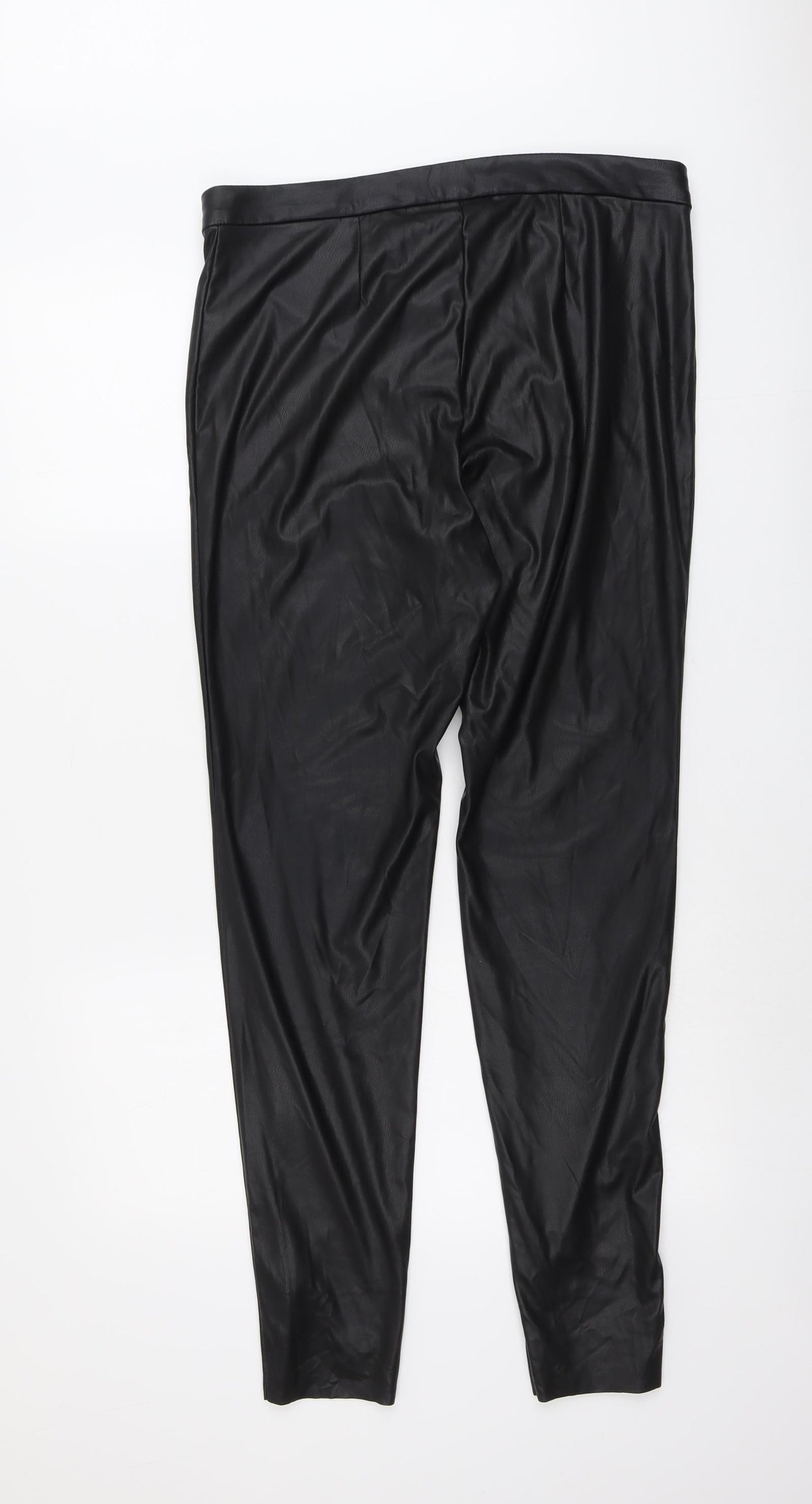 ESMARA Womens Black Polyester Trousers Size 18 L31 in Regular Button - Faux Leather