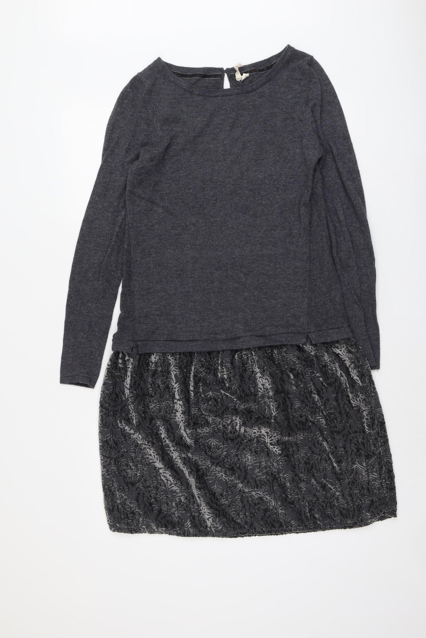 White Stuff Womens Grey Nylon Jumper Dress Size 10 Round Neck Button