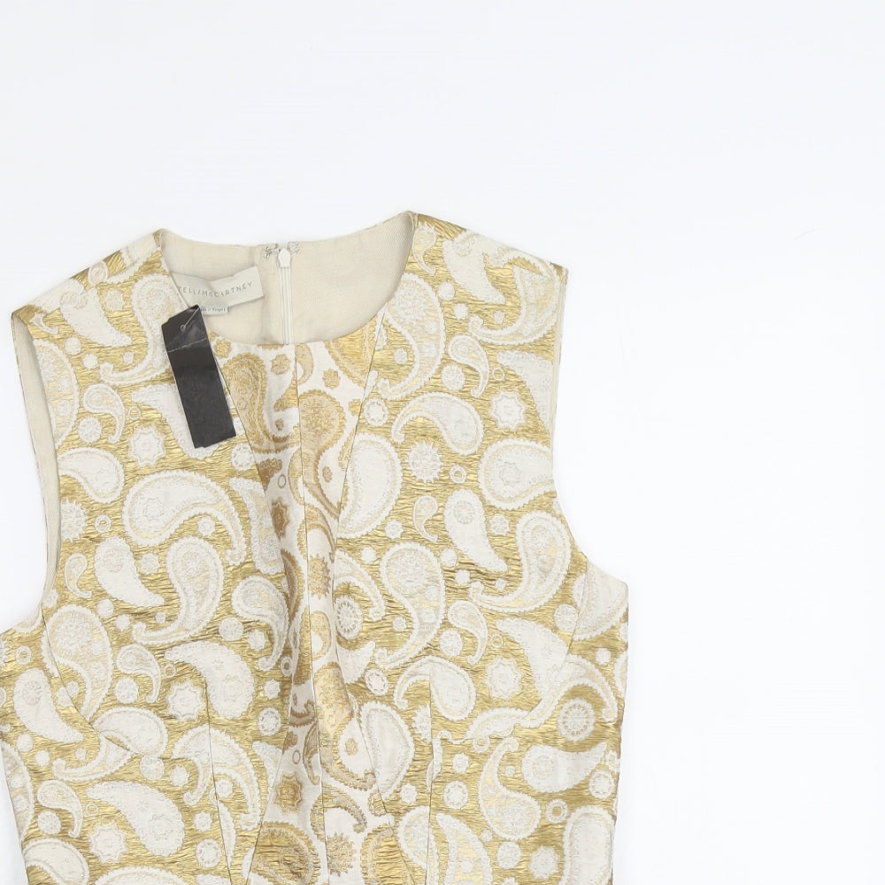 Stella McCartney Womens Gold Paisley Cotton Basic Blouse Size M Round Neck