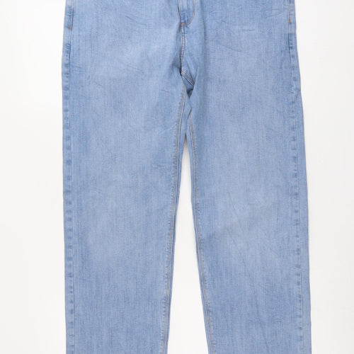 Marks and Spencer Mens Blue Cotton Straight Jeans Size 34 in L33 in Regular Button