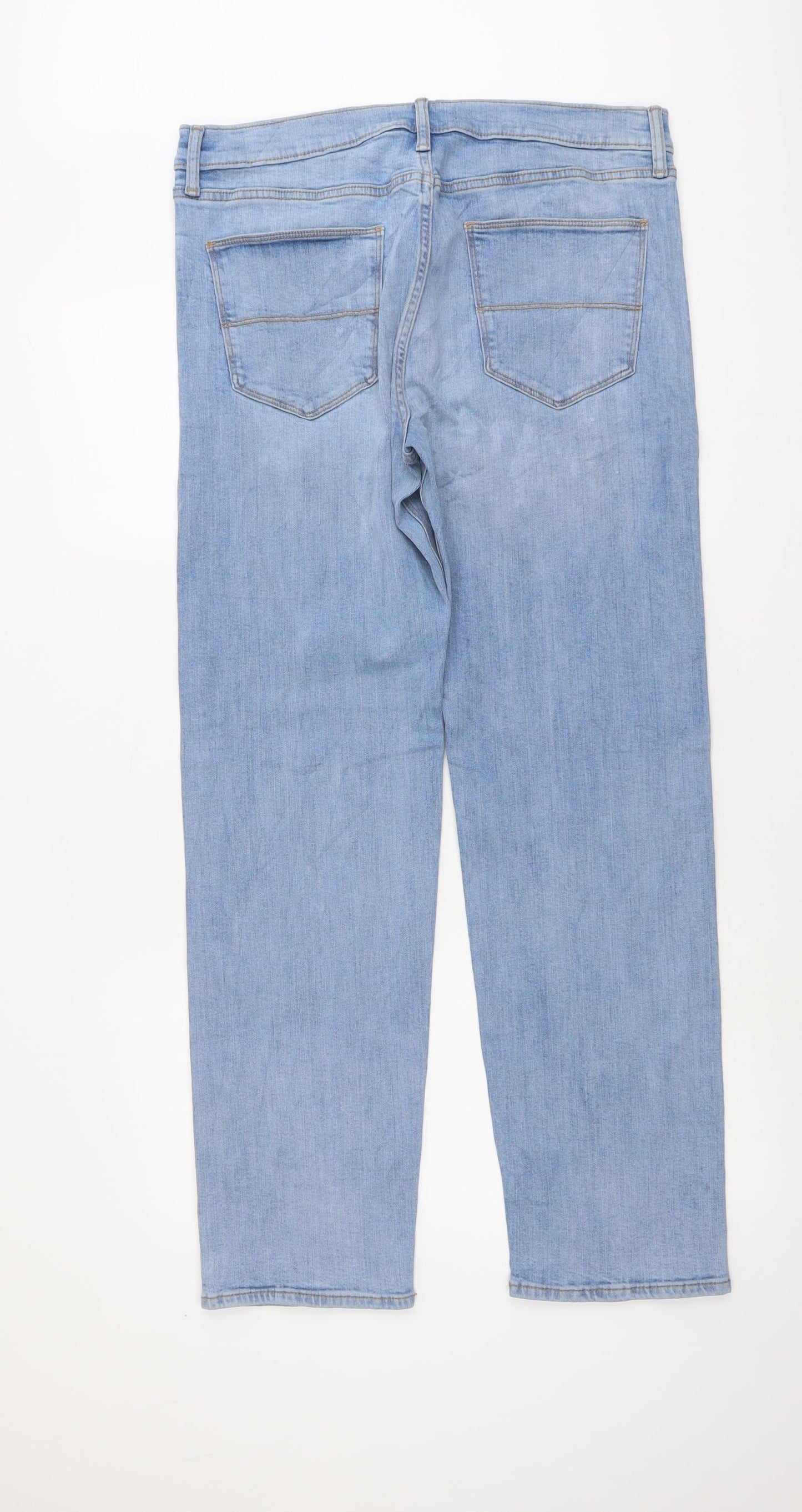 Marks and Spencer Mens Blue Cotton Straight Jeans Size 34 in L33 in Regular Button