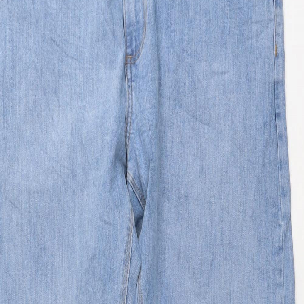 Marks and Spencer Mens Blue Cotton Straight Jeans Size 34 in L33 in Regular Button