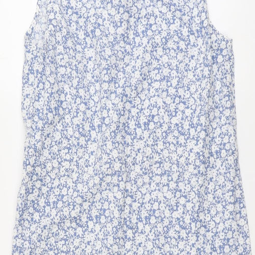 ESMARA Womens Blue Floral Linen A-Line Size 14 Collared Button