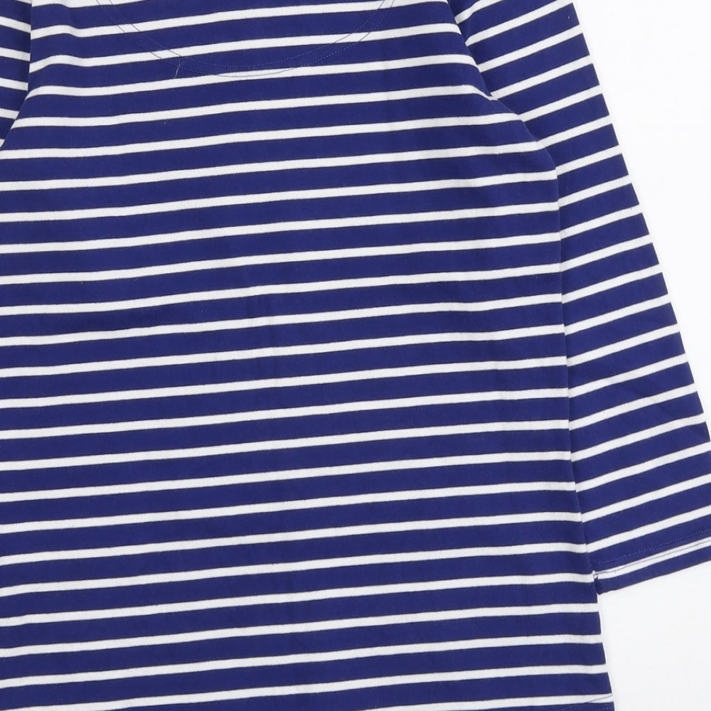 Joules Womens Blue Striped Cotton Basic T-Shirt Size 8 Round Neck