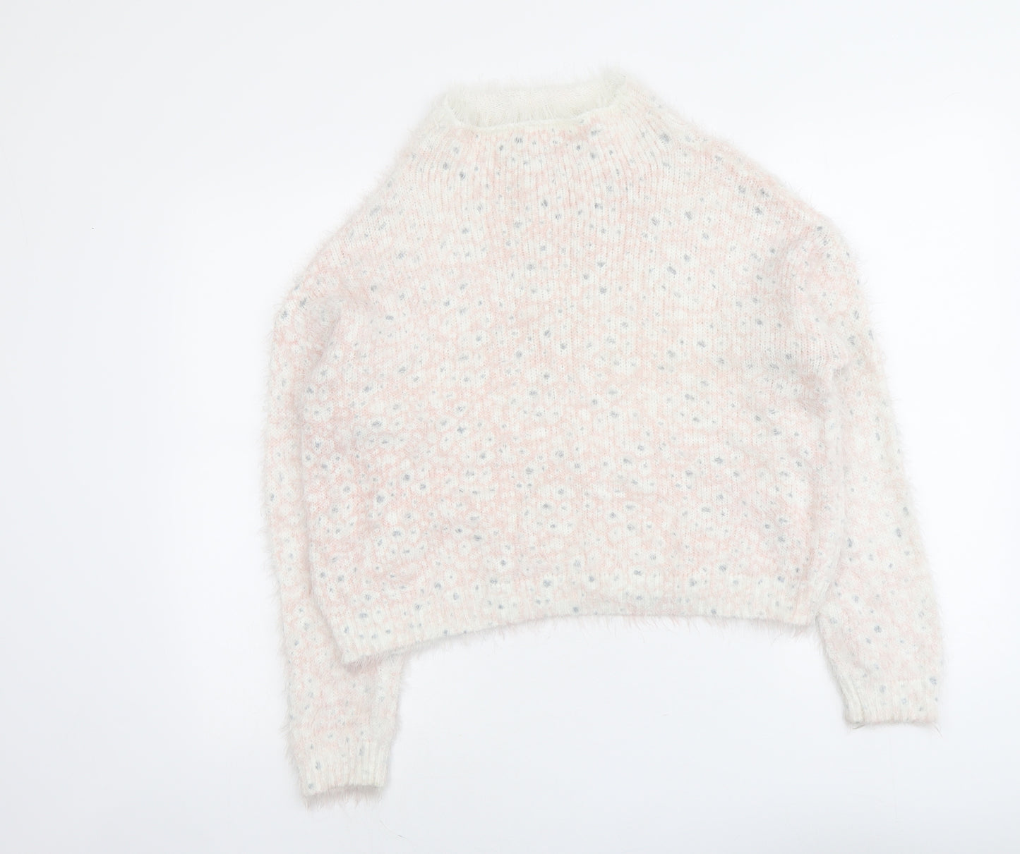 NEXT Womens Pink High Neck Geometric Acrylic Pullover Jumper Size 14