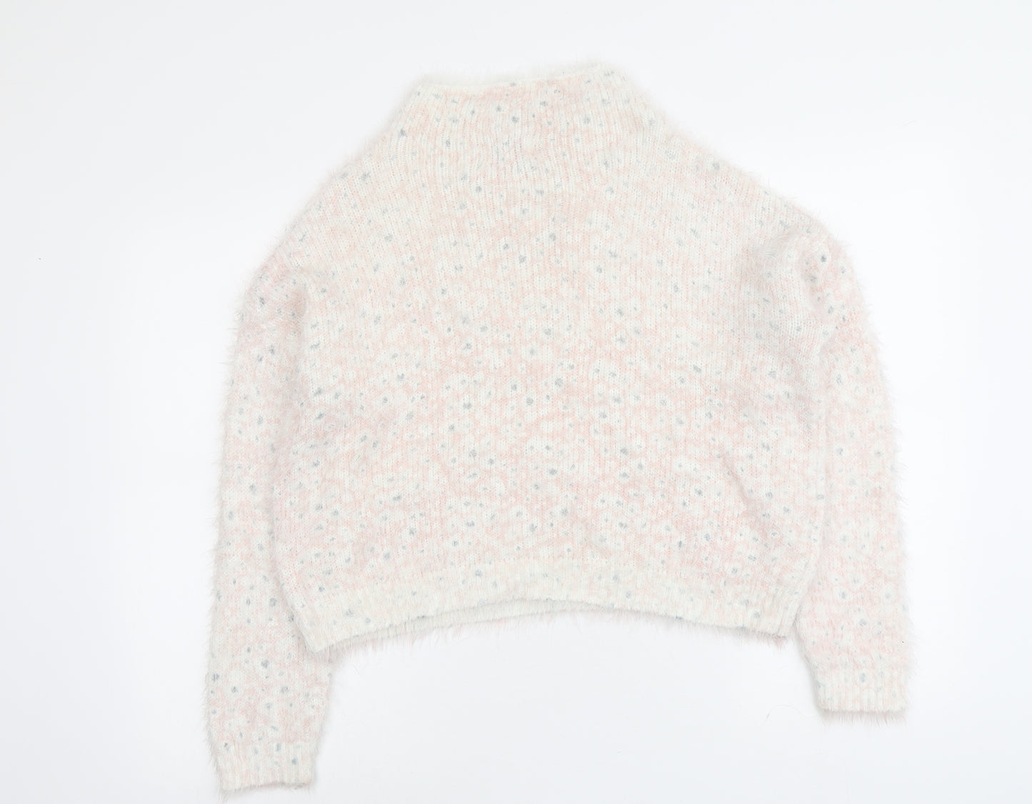 NEXT Womens Pink High Neck Geometric Acrylic Pullover Jumper Size 14