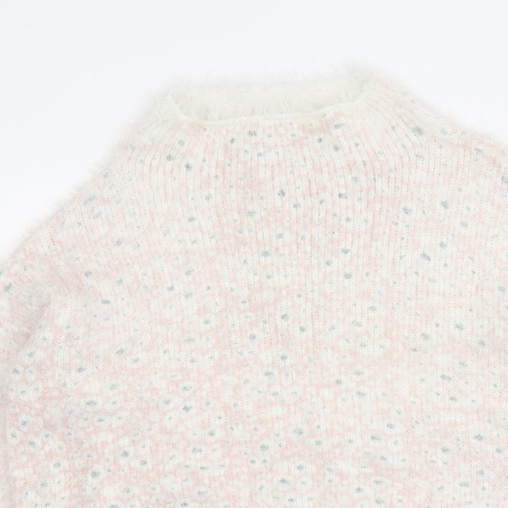 NEXT Womens Pink High Neck Geometric Acrylic Pullover Jumper Size 14