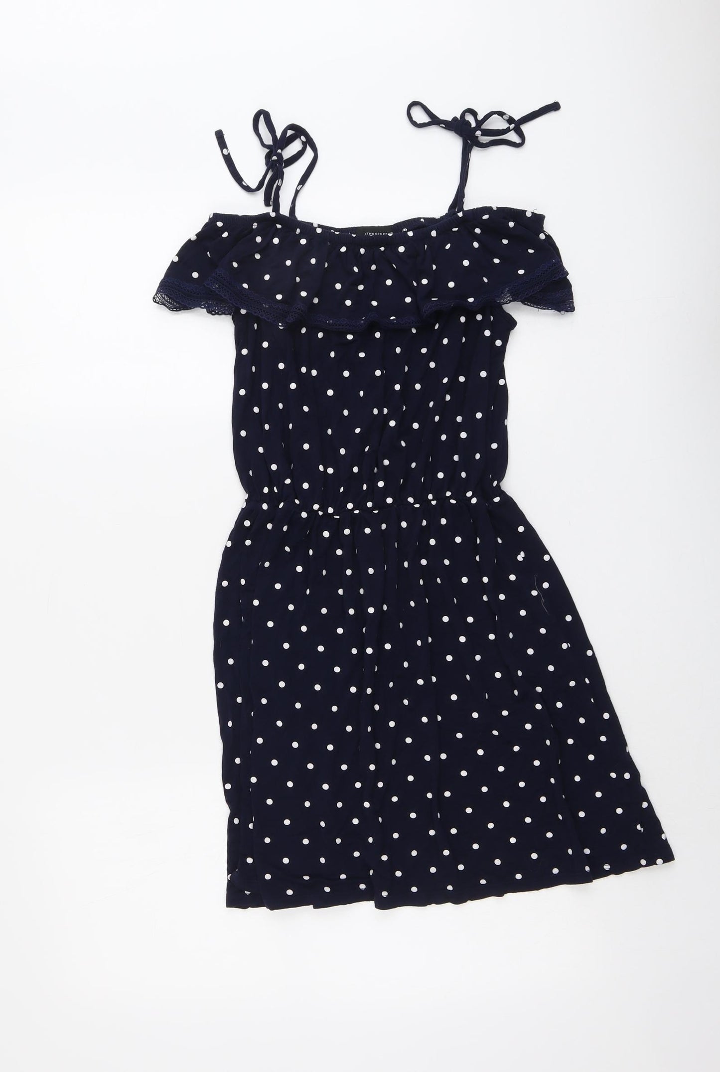 Atmosphere Womens Black Polka Dot Viscose Fit & Flare Size 10 Off the Shoulder Pullover