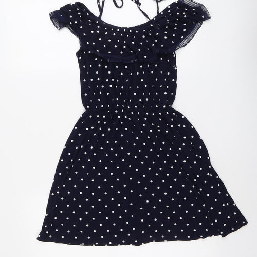 Atmosphere Womens Black Polka Dot Viscose Fit & Flare Size 10 Off the Shoulder Pullover