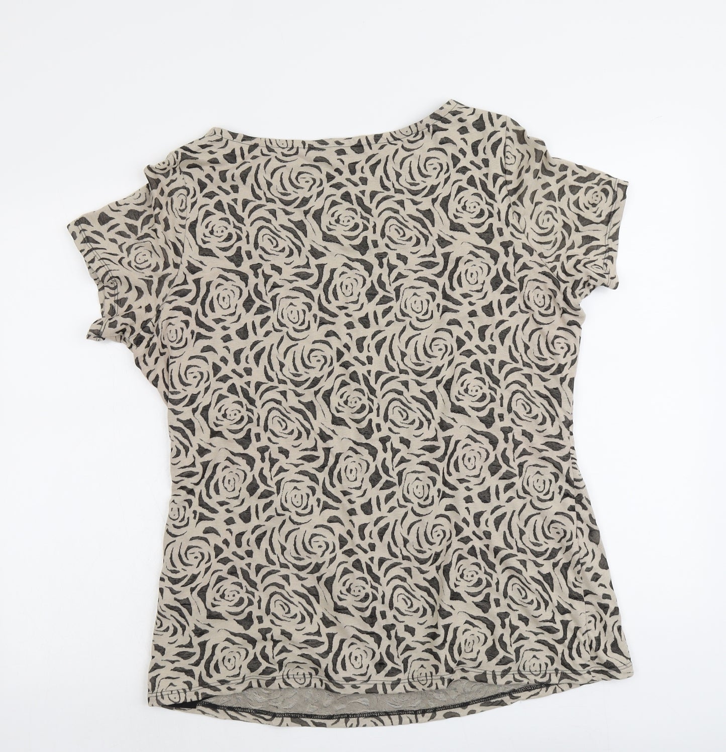 Per Una Womens Beige Floral Cotton Basic T-Shirt Size 20 Round Neck