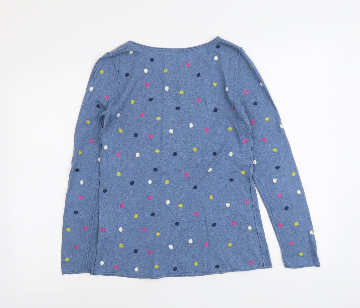 White Stuff Womens Blue Polka Dot Cotton Basic T-Shirt Size 8 Round Neck