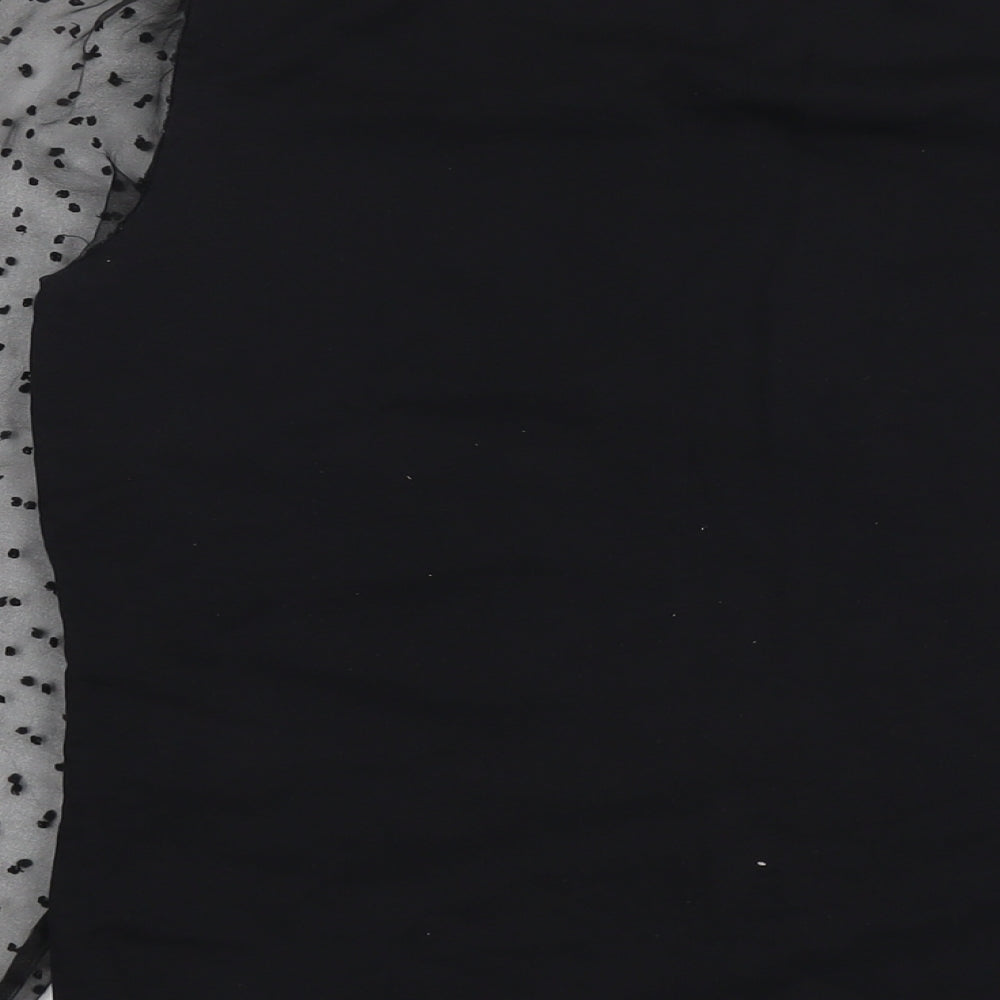 TU Womens Black Cotton Basic Blouse Size 12 Round Neck - Polka Dot Mesh Sleeve