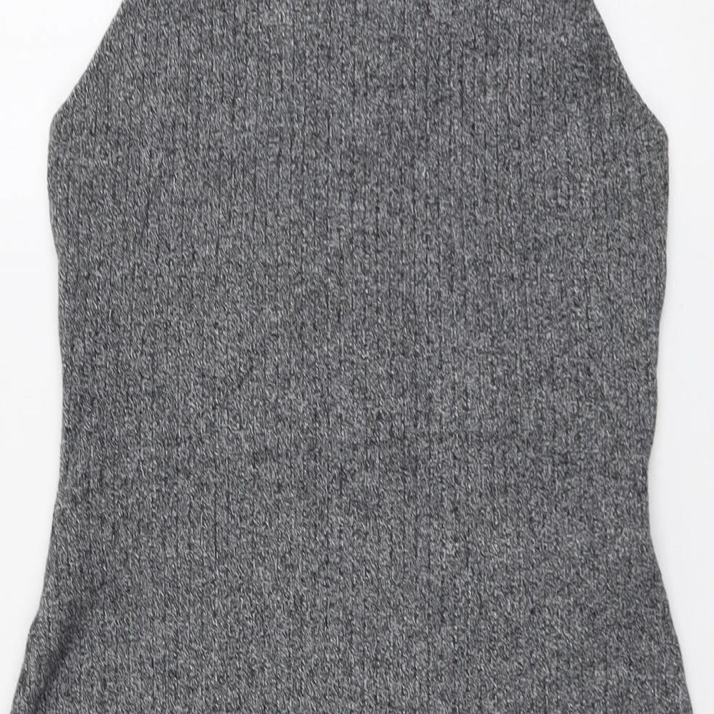 River Island Womens Grey Viscose Bodycon Size 10 Mock Neck Pullover