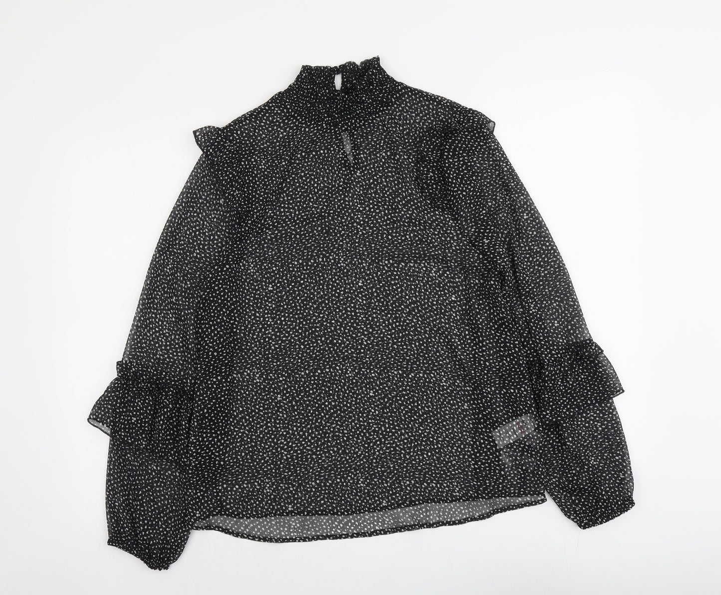 Papaya Womens Black Geometric Polyester Basic Blouse Size 10 High Neck