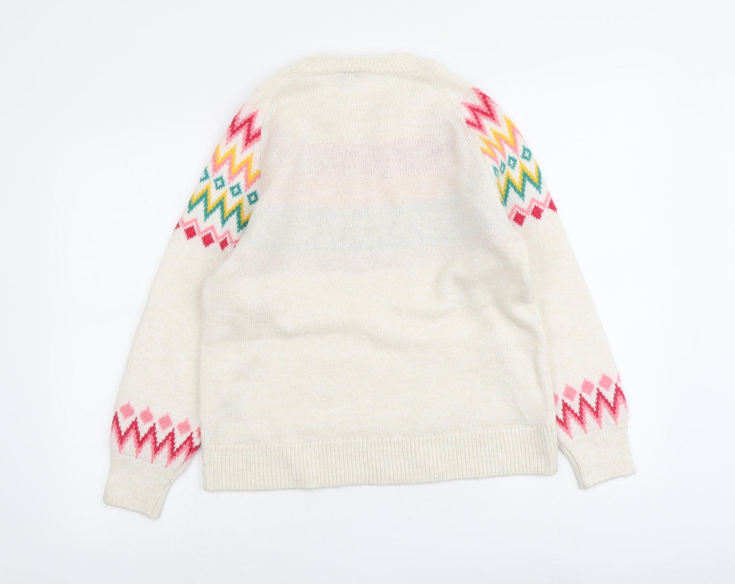 M&Co Womens Ivory Round Neck Geometric Acrylic Pullover Jumper Size 12