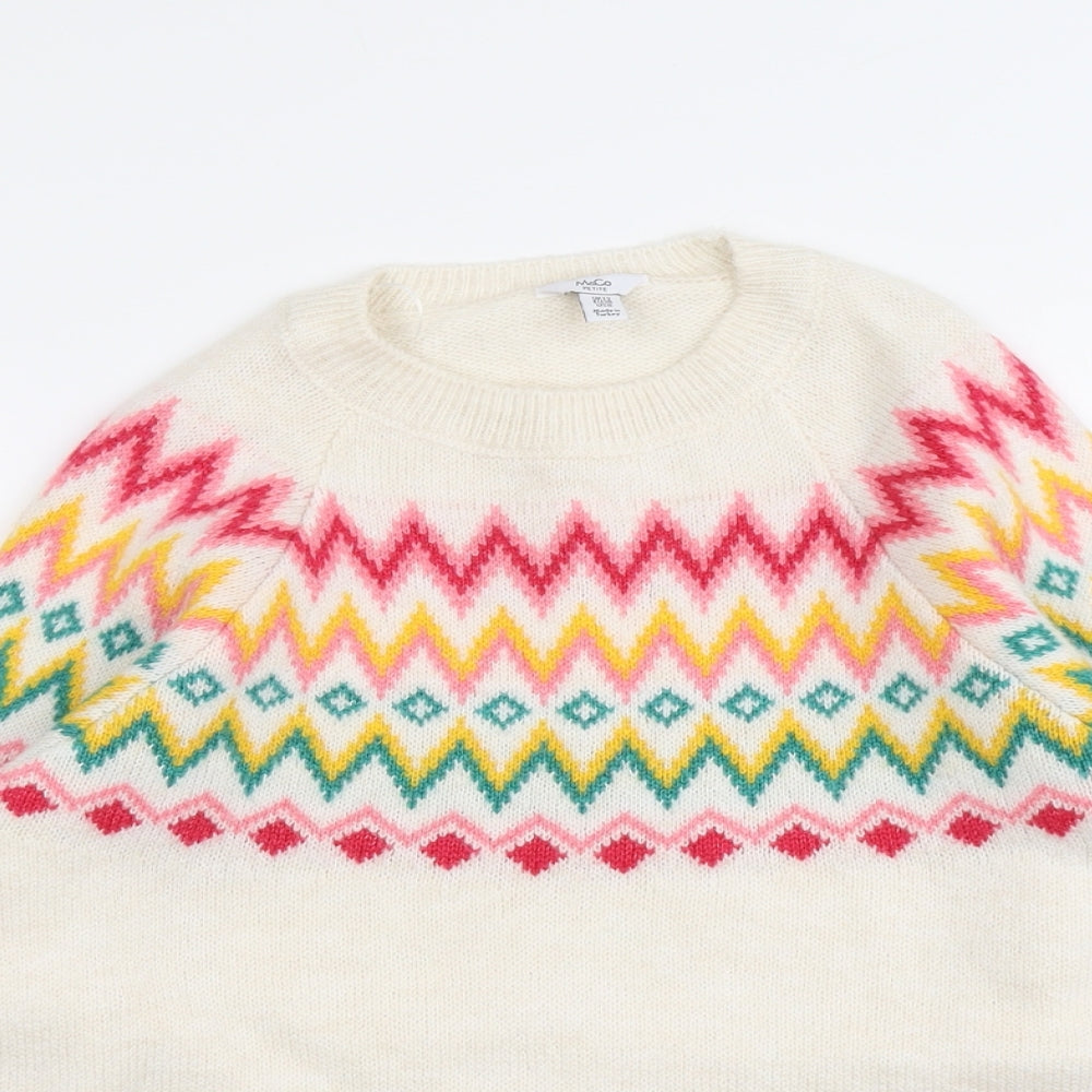 M&Co Womens Ivory Round Neck Geometric Acrylic Pullover Jumper Size 12