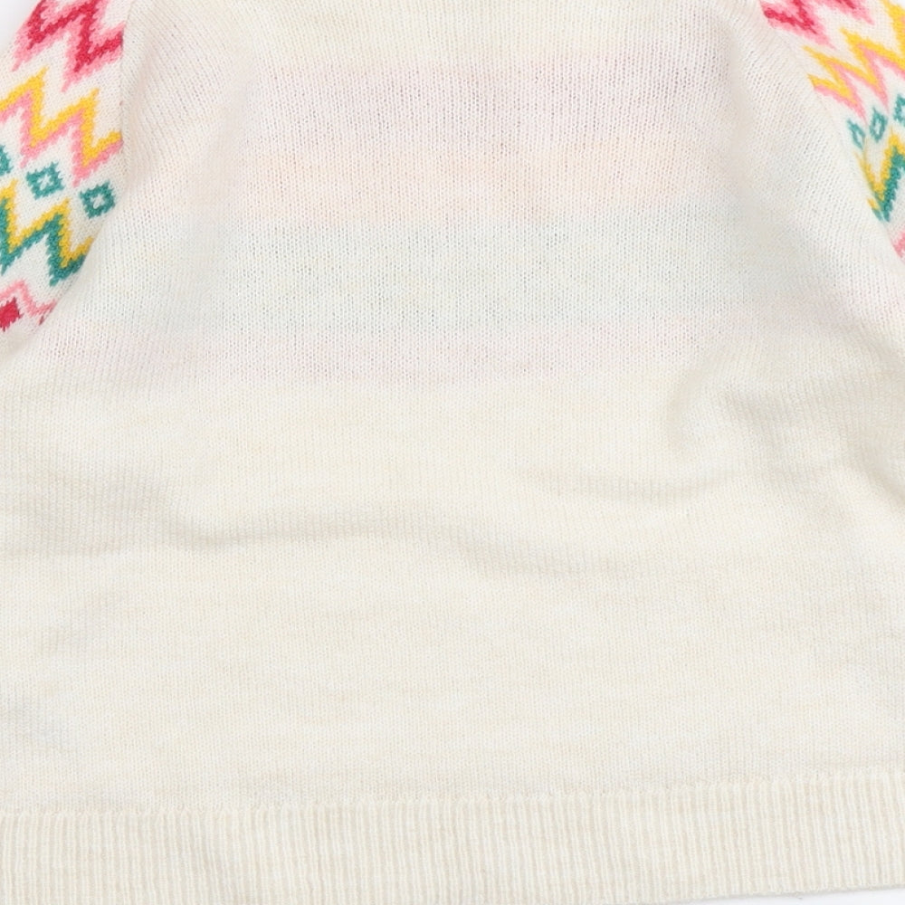 M&Co Womens Ivory Round Neck Geometric Acrylic Pullover Jumper Size 12